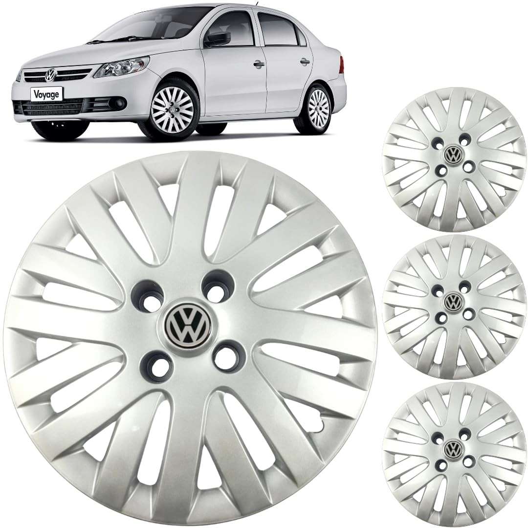Jogo 4 Calotas Aro 14 VW Gol, Voyage e Saveiro G5 (2009-2012) Grid GR009CA com Adesivo Logo Resinado