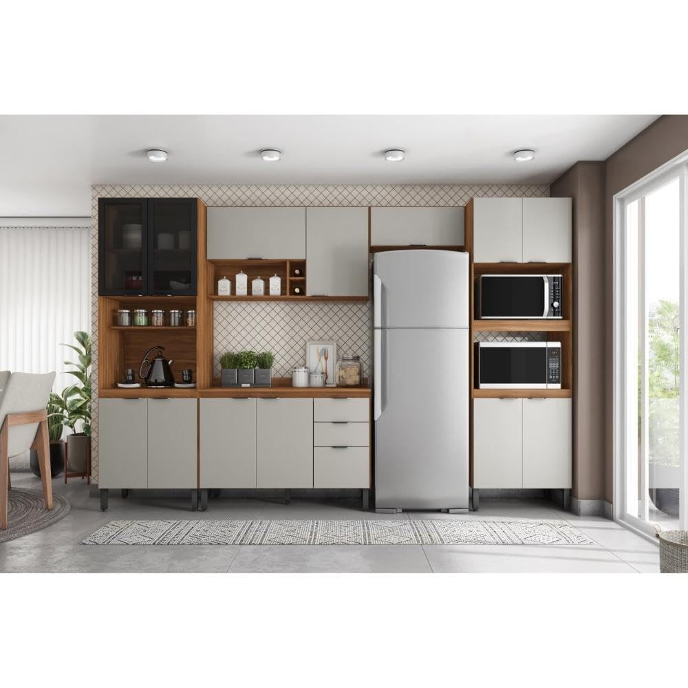 Cozinha Completa Firenze 5 Peças - 14 Portas e 2 Gavetas - Design Moderno Amendola/nude Prime Tx
