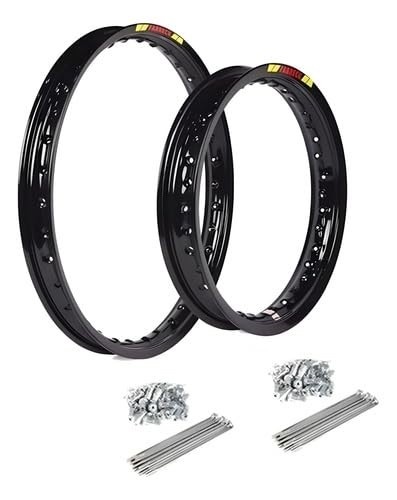 Par de Aros de Alumínio 140x17 e 185x14 Preto Brilhante para Honda Biz 100, 110, 125 e Pop 100 + Jogo de Raios 4mm