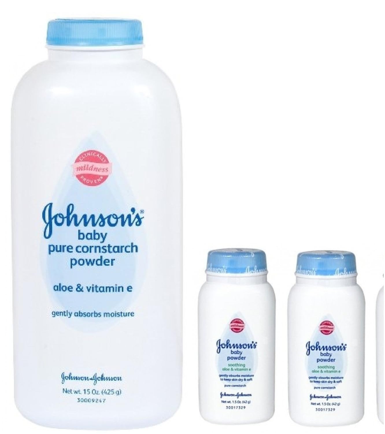 Johnson's Pure Cornstarch Baby Powder 15 Oz + Travel Size 1.5 Oz - Pacote com 2 Unidades