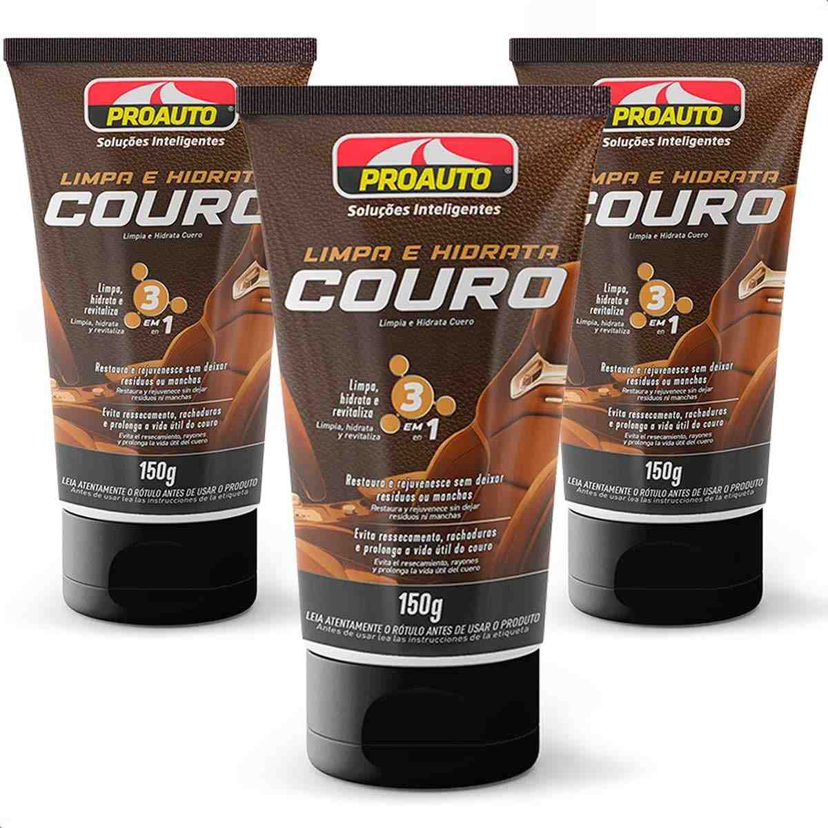 KIT 3 Limpa Couro Automotivo Pro Auto: Hidratação e Revitalização Profissional 150g