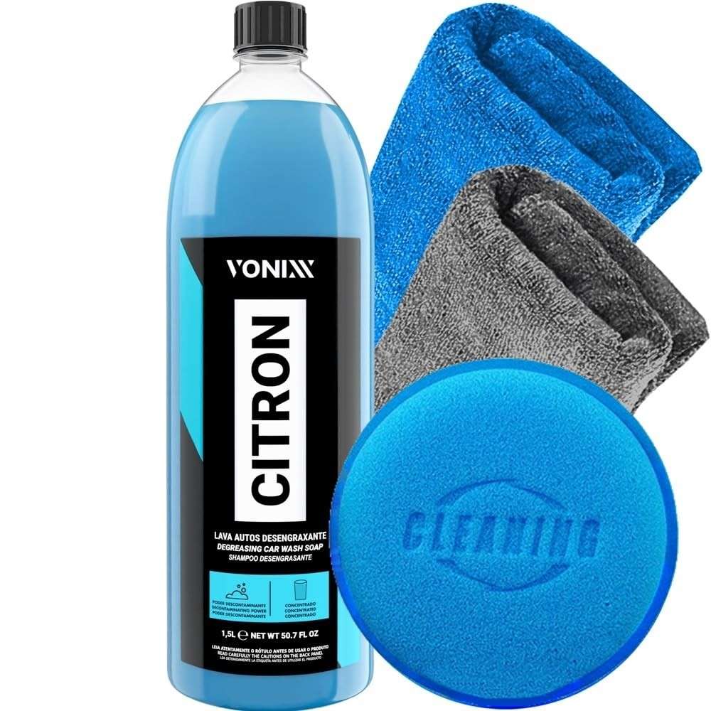 Kit Completo Lavagem Automotiva: Shampoo Citron 1,5L Vonixx + Toalhas e Aplicador Karbox