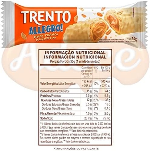 TRENTO Display - WAFER TRENTO ALLEGRO! CHOCOLATE BRANCO C/AMENDOIM 35g - 16 unidades