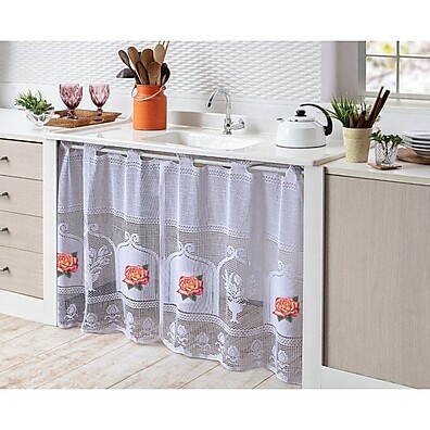 Cortina de Pia Cozinha: Renda Estampada 1,60m