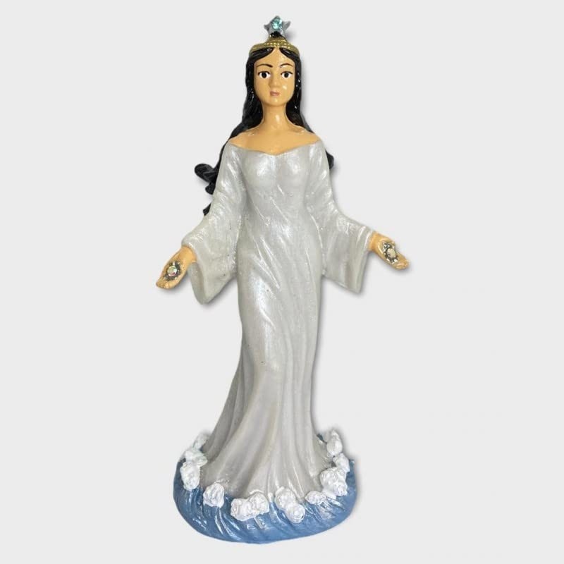 Orixá Iemanjá Rainha do Mar em Resina Média com Detalhes em Pérola - 17cm