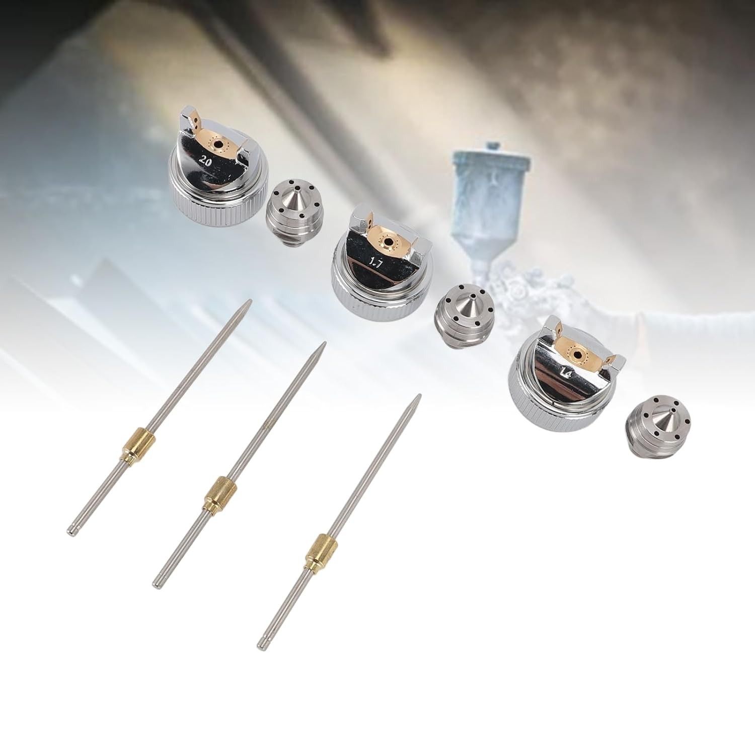 Conjunto Profissional de Bicos de Pintura 1,4mm 1,7mm 2,0mm - Agulha + Tampa de Ar para Atomização Superior