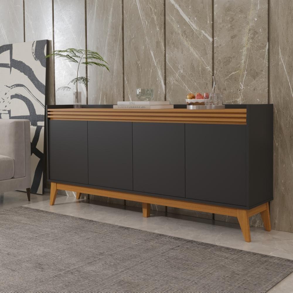 Buffet Aparador Ripado 4 Portas Astúrias 180cm com Pés de MDF | Design Moderno e Funcionalidade