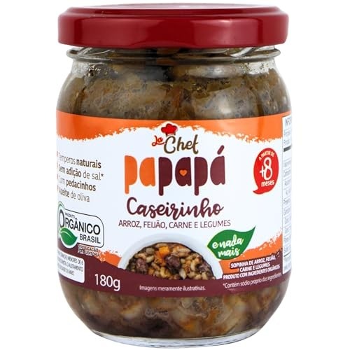 Papapá, Caseirinho infantil, Orgânico, La Chef, Sabor Arroz, Feijão, Carne & Legumes, 180g, Marrom