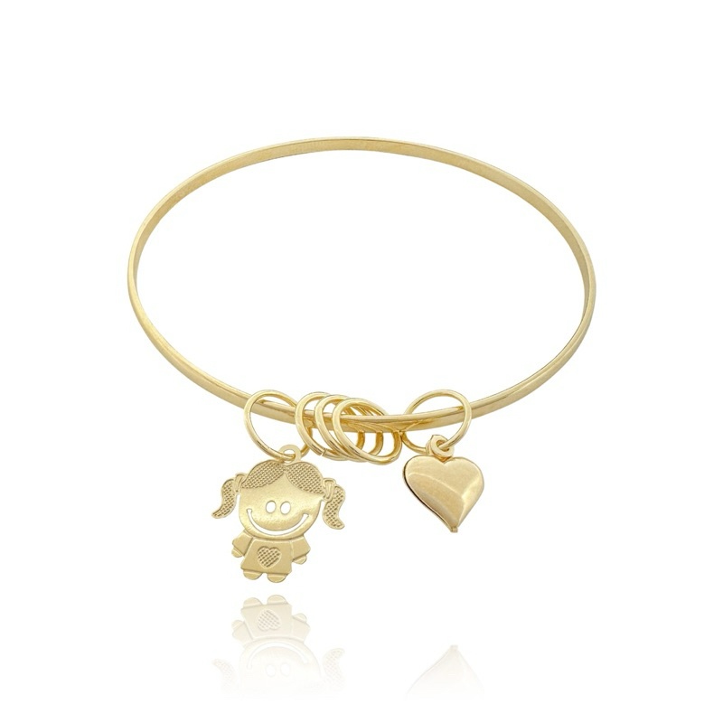 Bracelete com Coração e Filhos 6,5cm Banhado a Ouro 18k
