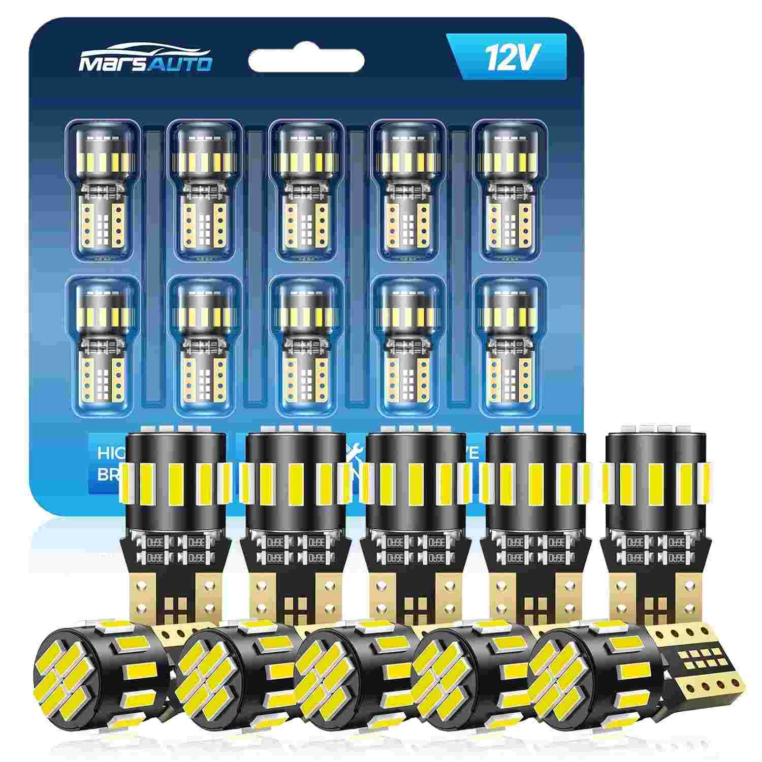 Marsauto Lâmpada LED T10 194: Iluminação Super Branca 6000K para Placa e Interior do Carro (Pacote com 10)