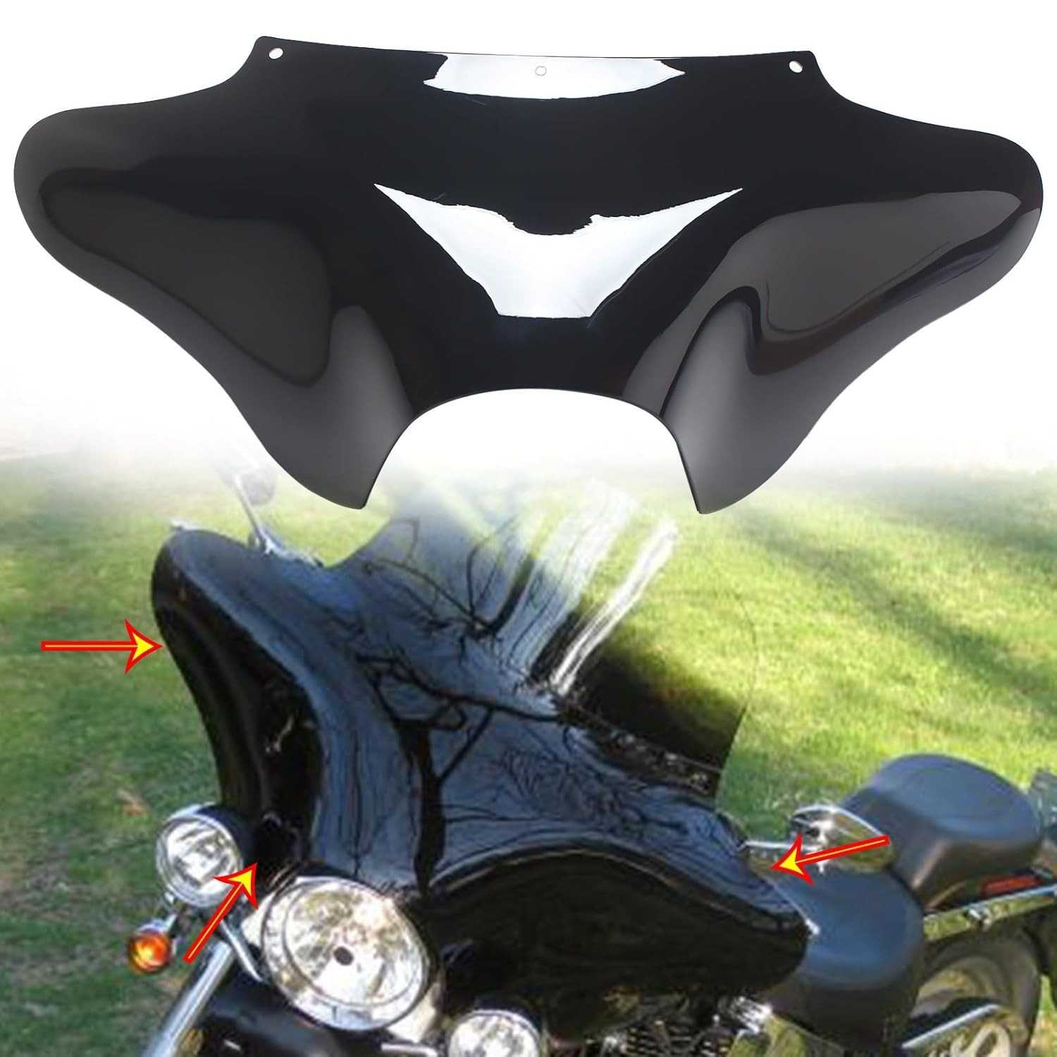 Carenagem Asa de Morcego Preta Brilhante para Harley Davidson Road King, Dyna e Softail (1994-2020)