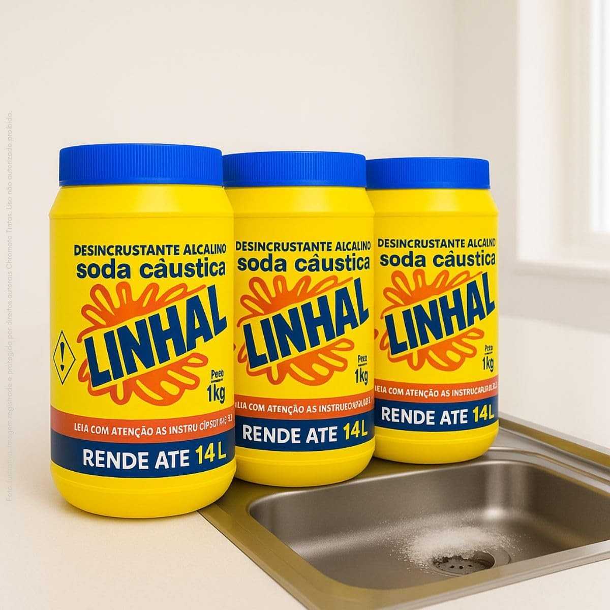 Kit com 3x Soda Cáustica 66–69% 1kg Linhal | Limpeza Industrial e Desentupimentos