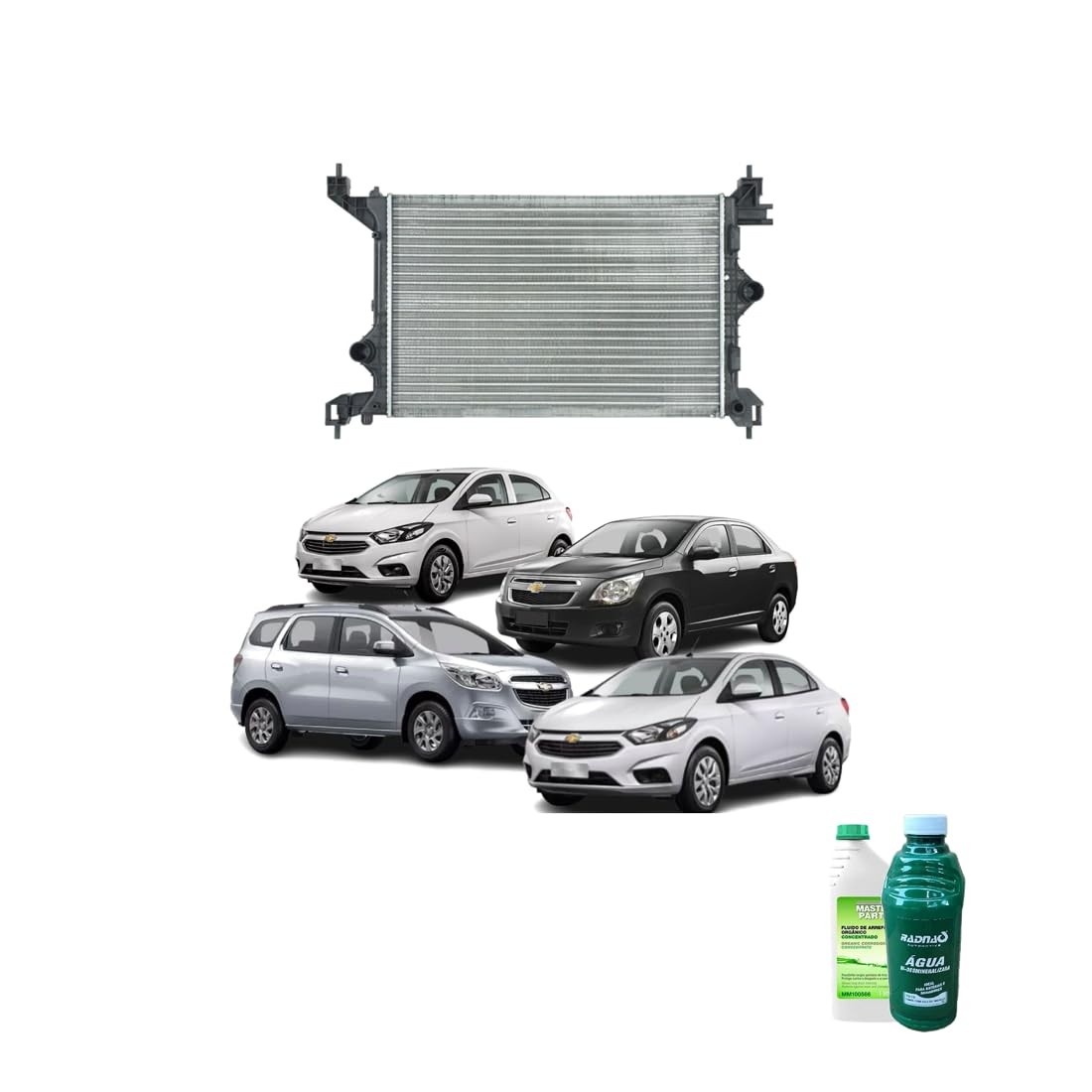 Kit Radiador GM Cobalt Spin Prisma Onix 17 Com Aditivo Verde E Água Desmineralizada 1L