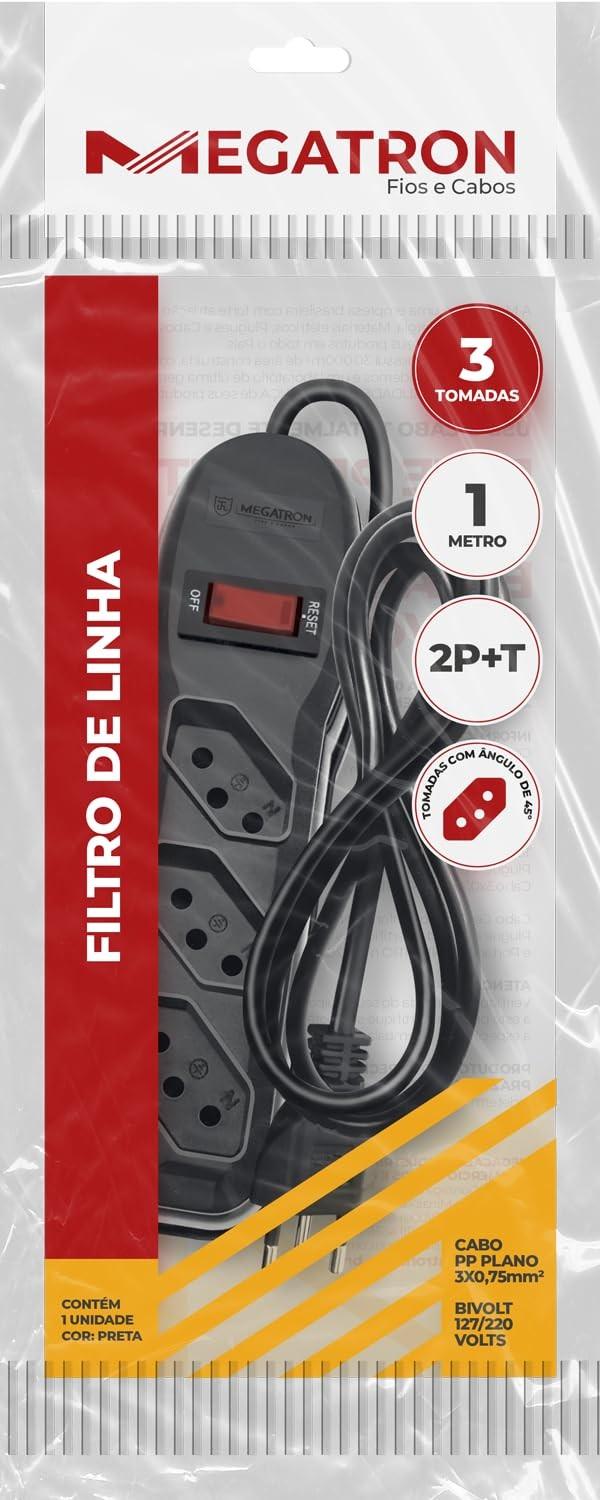 Filtro de Linha Megatron 3 Tomadas PP 0.75mm² 1m - Proteção Essencial para Seus Eletrônicos