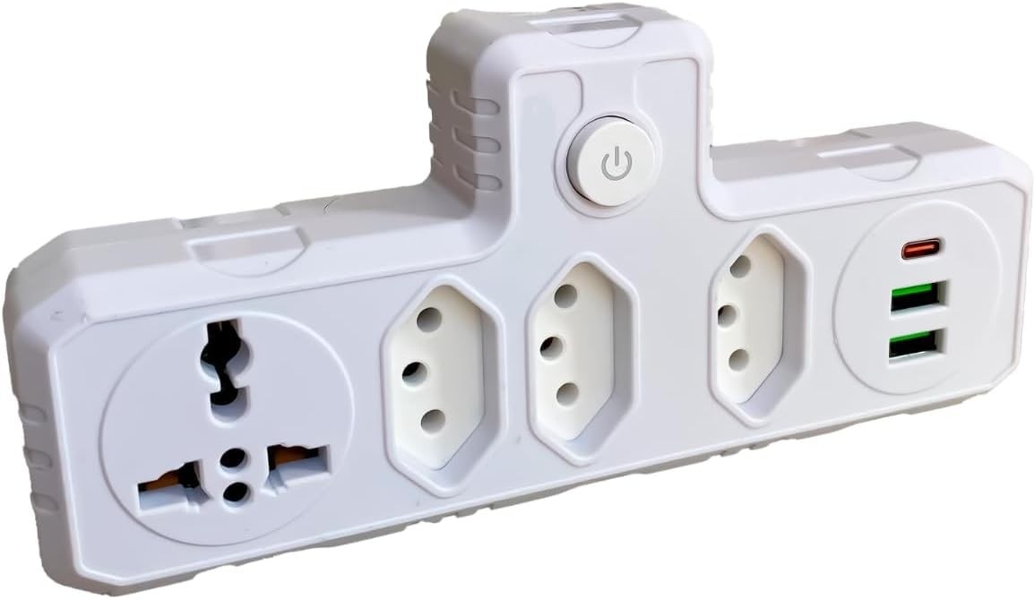 Régua de Energia Premium: 4 Tomadas, 2 USB e 1 USB-C com Carregamento Inteligente e Proteção Anti-Chamas
