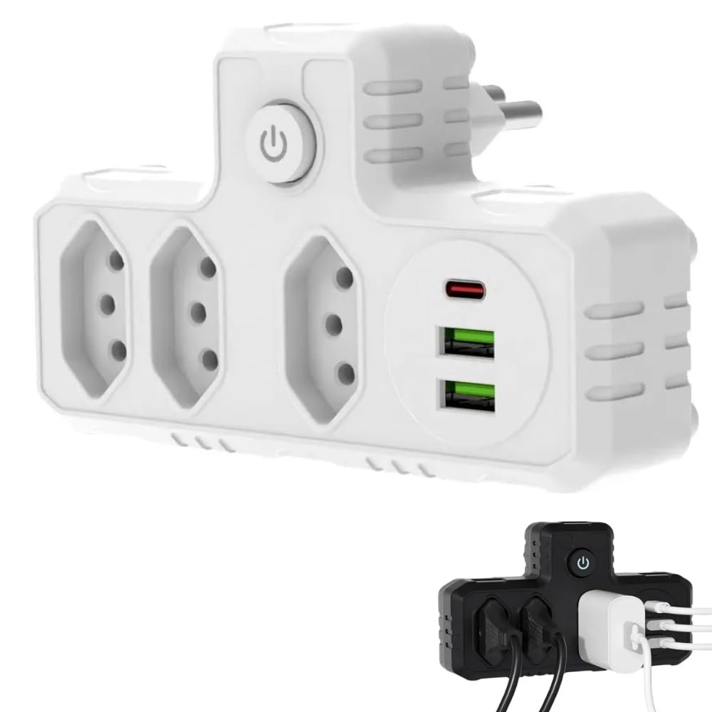 Extensão Elétrica Premium: 3 Tomadas, 2 USB + 1 Tipo-C, Bivolt 2500W | Organize e Carregue Tudo!