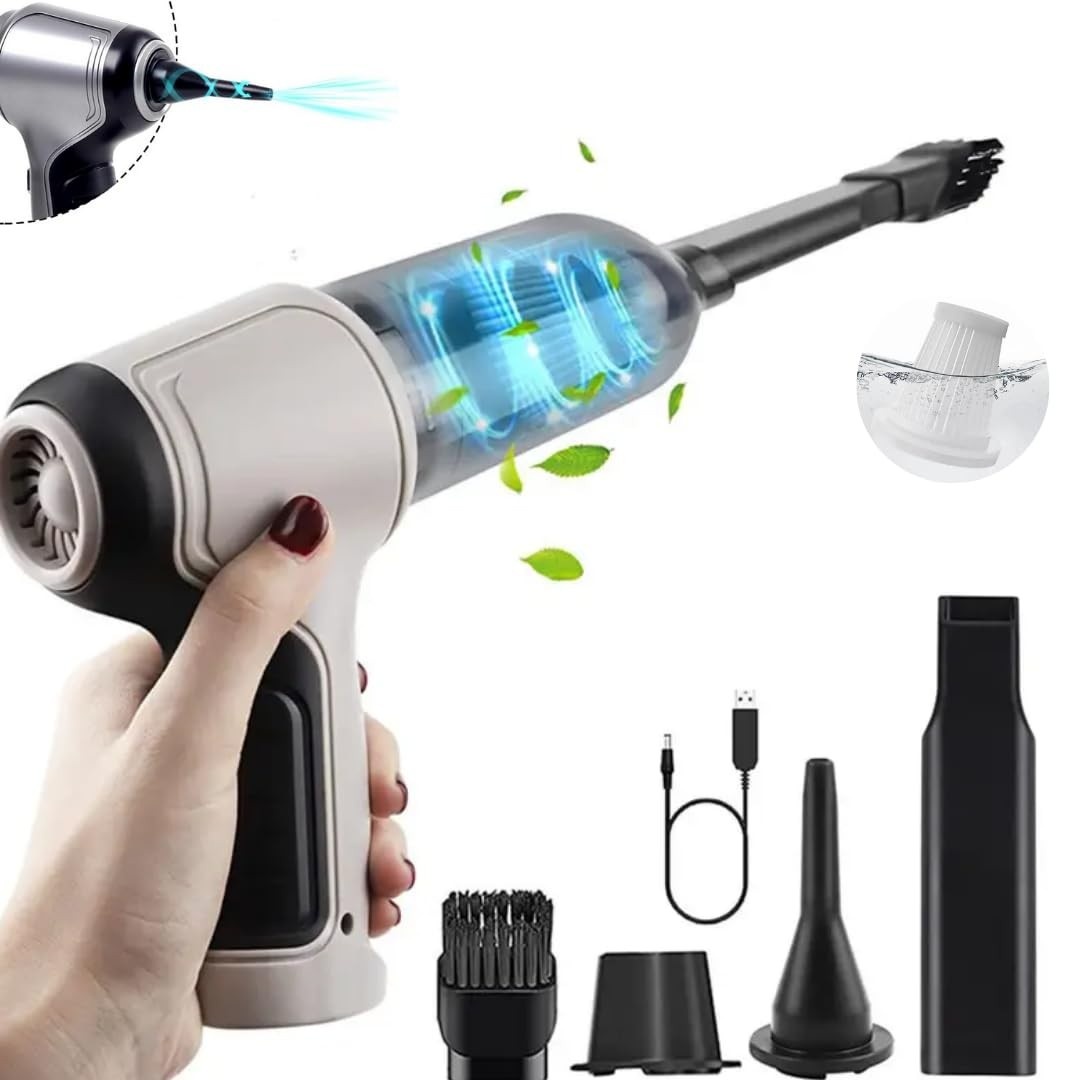 Aspirador de Pó Portátil 2 em 1 com Função Soprador - Sem Fio, Recarregável, Ideal para Carro e Casa (Cinza)