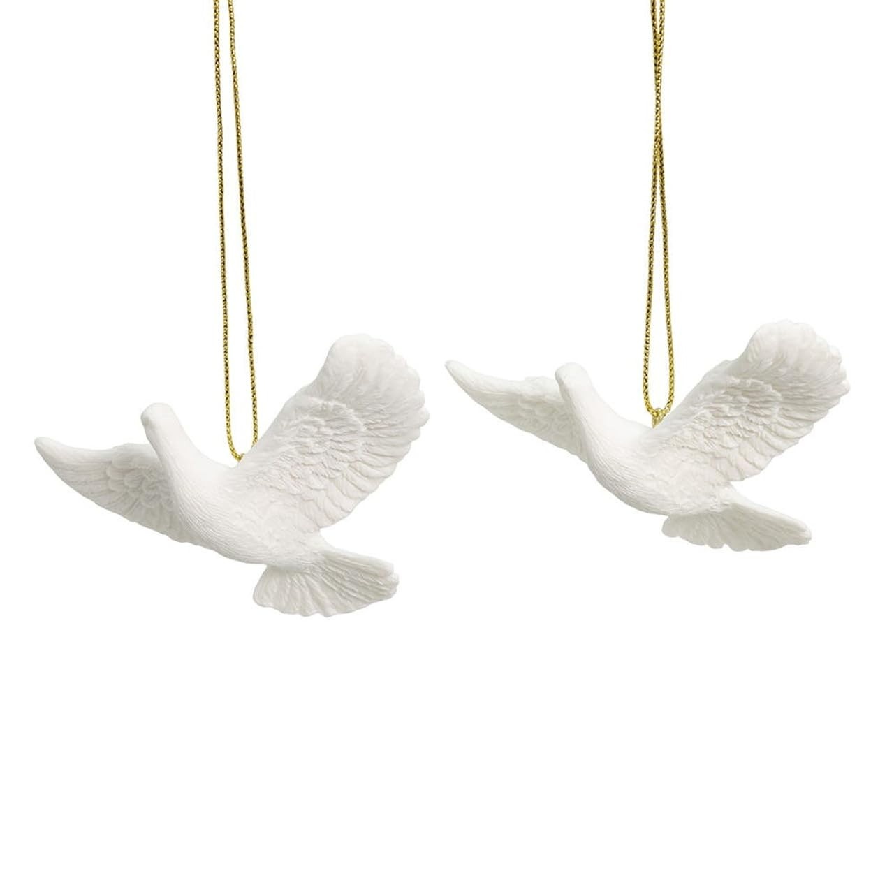Conjunto de 2 Ornamentos de Pomba da Amizade Kurt Adler - Resina Dourada com Caixa de Presente