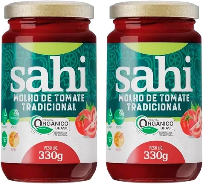 Kit 2 Molho De Tomate Tradicional Orgânico Sem Conservantes 330g