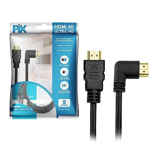 PIX Cabo HDMI 2.0 4K 19 Pinos - Plug 90 Graus, 2 Metros
