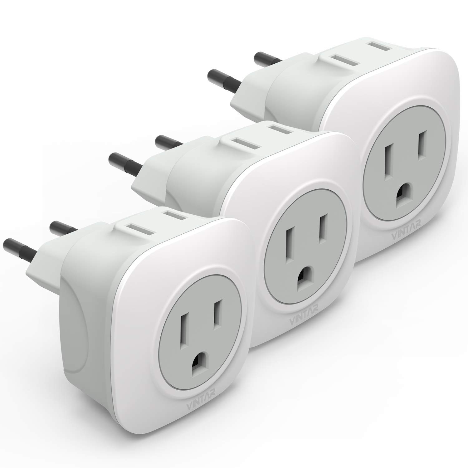 Pacote com 3 Adaptadores de Tomada Europeu VINTAR 2 em 1: Carregue 2 Dispositivos + 2 USB na Europa!