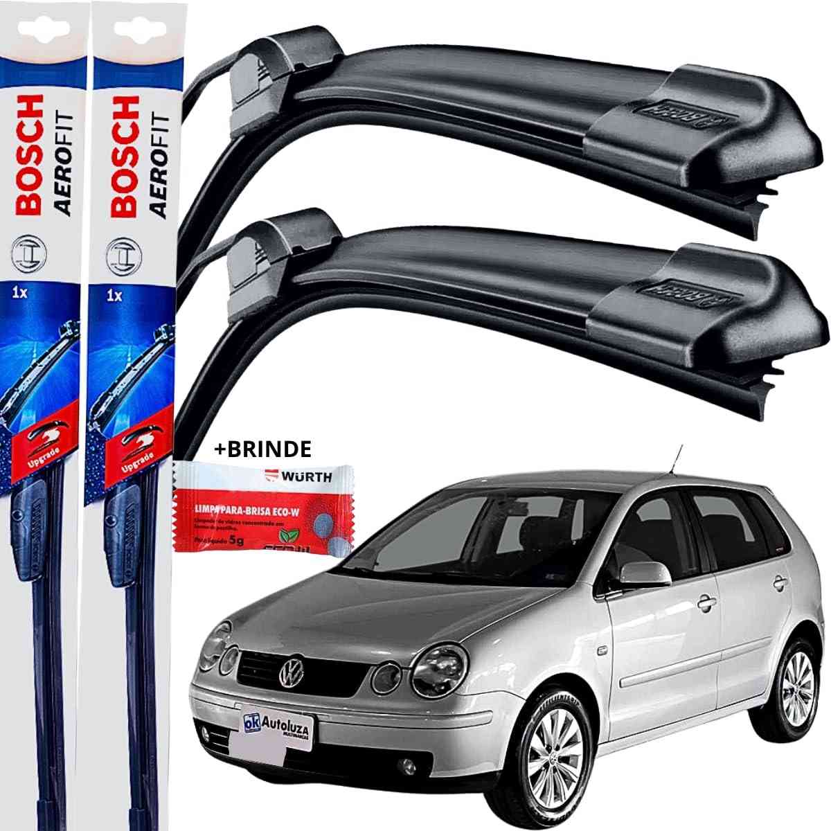 Kit 2 Palhetas Limpador Parabrisa Bosch Aerofit Polo 2002-2008 - Silicone Original