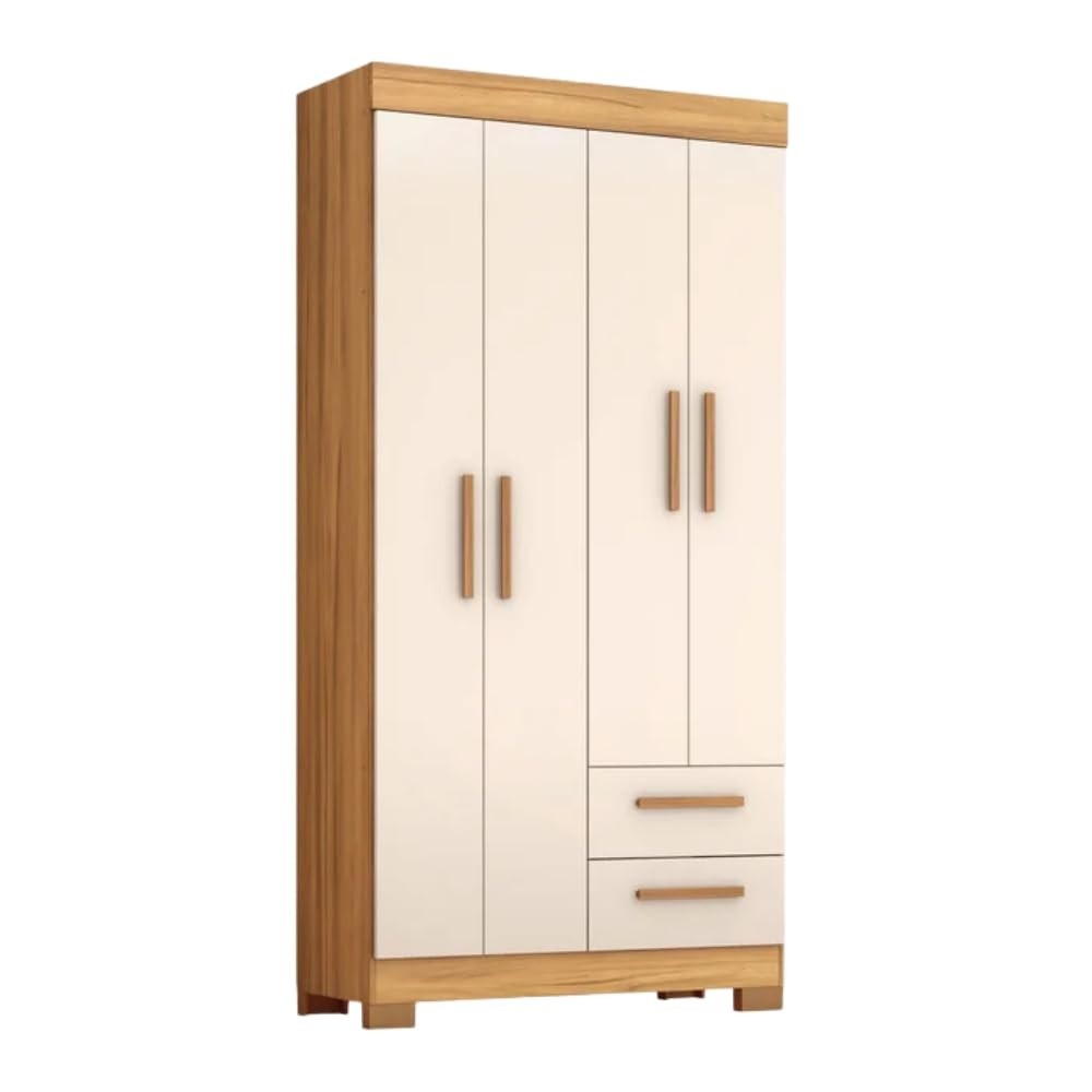 Guarda-Roupa Solteiro 4 Portas 2 Gavetas Malta - Design Moderno em Madeira e Off White