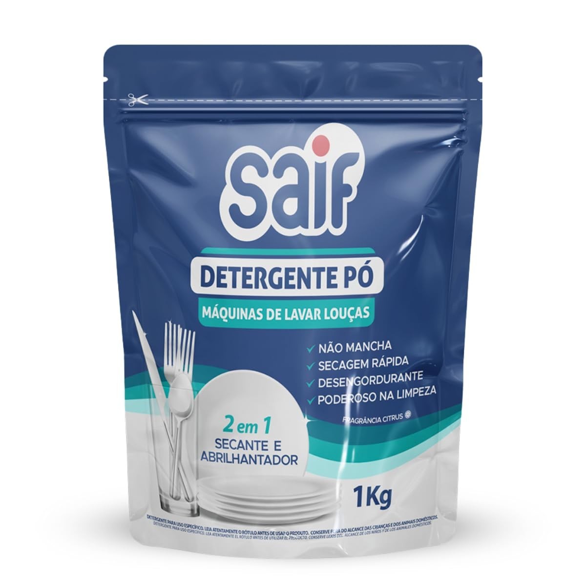 Detergente Saif 1Kg para Máquina de Lavar Louças - Fórmula 2 em 1 com Secante e Abrilhantador