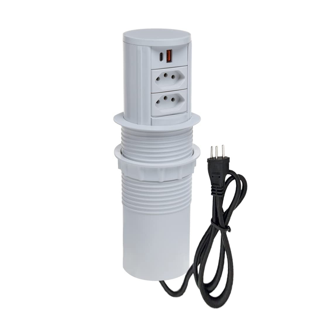 Torre de Tomada Totem Slim Automático: 2 Tomadas 20A + USB 3.5A Branco - Elegância e Praticidade!