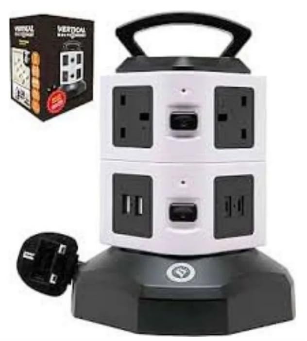 Torre de Tomada Vertical com 3 Entradas e 2 USB: Organize e Carregue com Segurança!