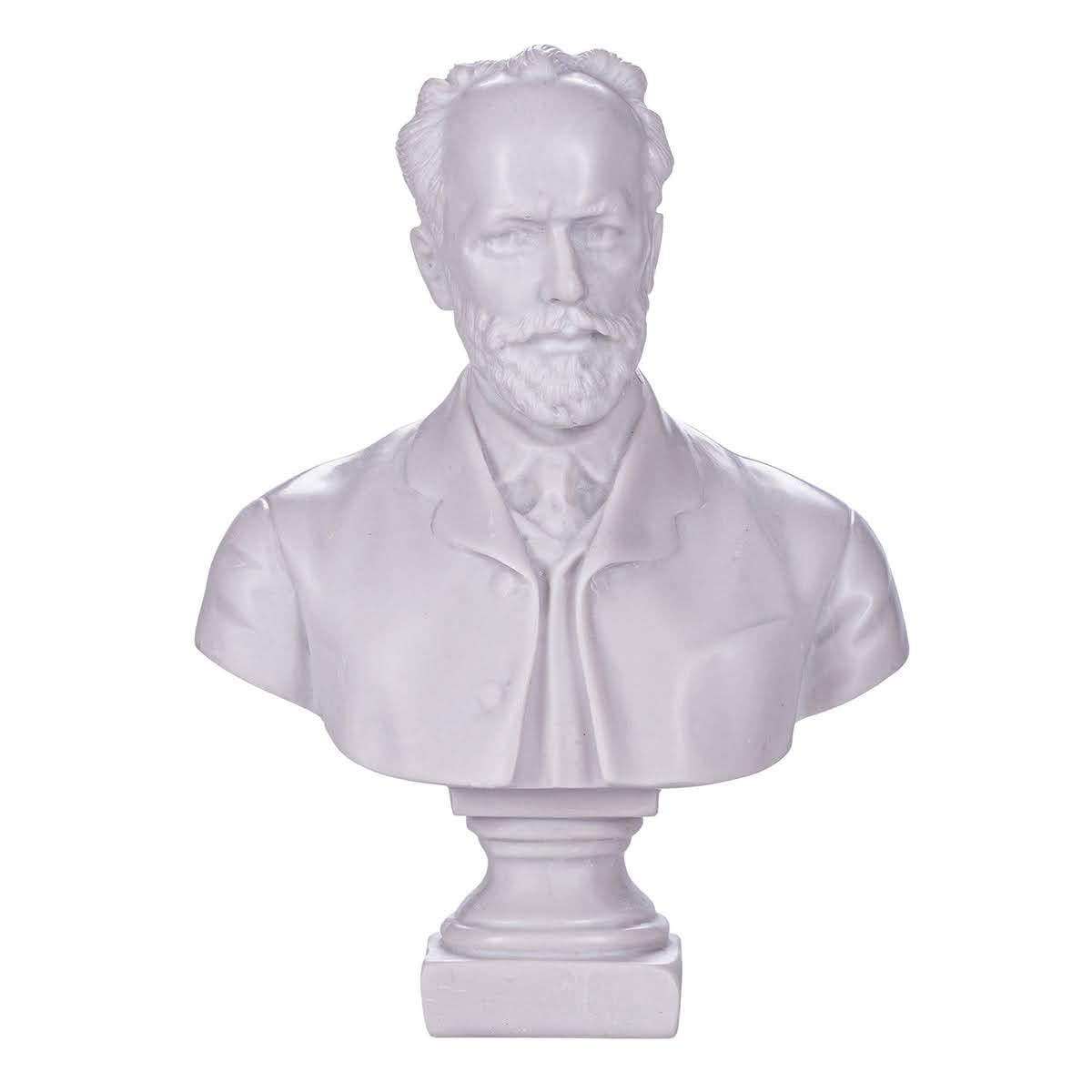 Busto de Tchaikovsky em Mármore Branco - 20 cm | Escultura de Compositor Russo