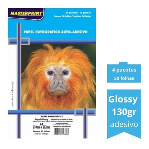 200 Folhas Papel Fotográfico Adesivo Glossy 130g Masterprint