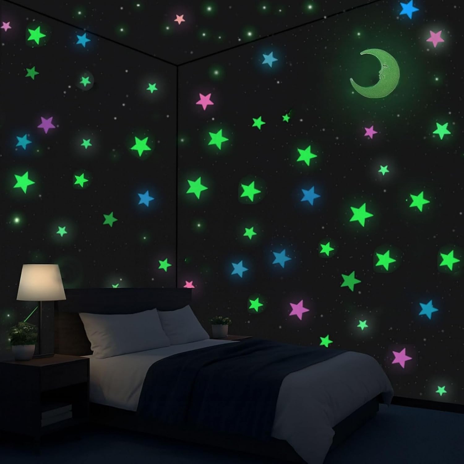 200 Peças Adesivos de Parede que Brilham no Escuro - Estrelas e Lua para Quarto, Sala e Festas