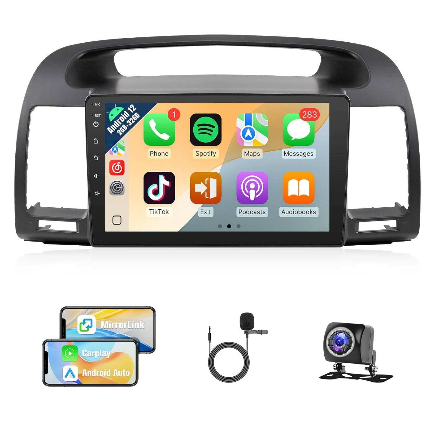 Central Multimídia Naifay Android 12 para Toyota Camry 2002-2006: Tela 9" IPS, Carplay, Android Auto e GPS