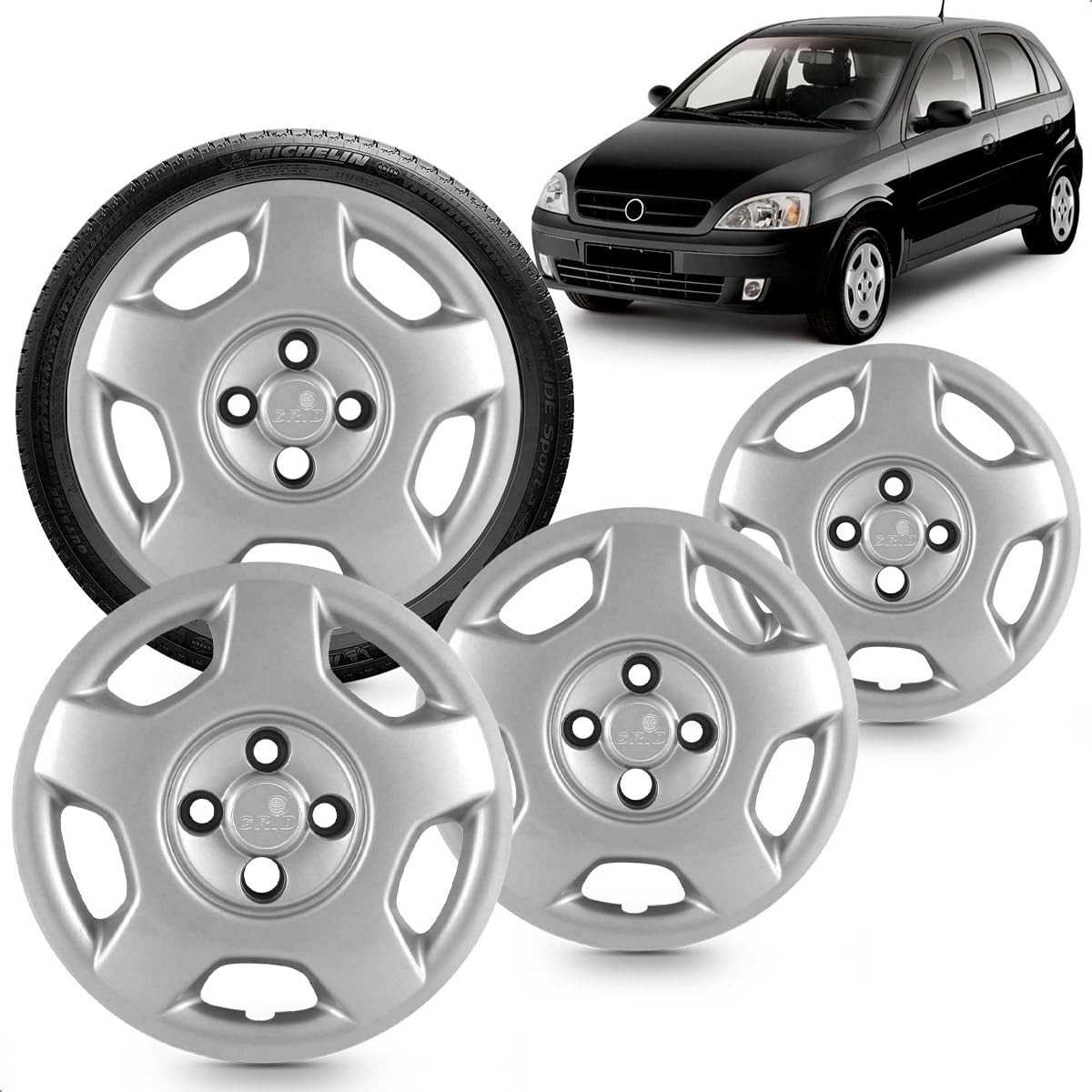 Kit 4 Calotas Corsa Hatch Sedan 2004 Prata Aro 14 Grid Cubo Baixo