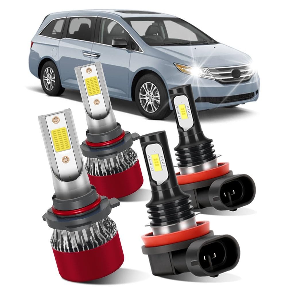 Kit 4 Lâmpadas LED Farol Alto e Neblina Honda Odyssey 2005-2010 - 800% Mais Brilho Branco 6000K