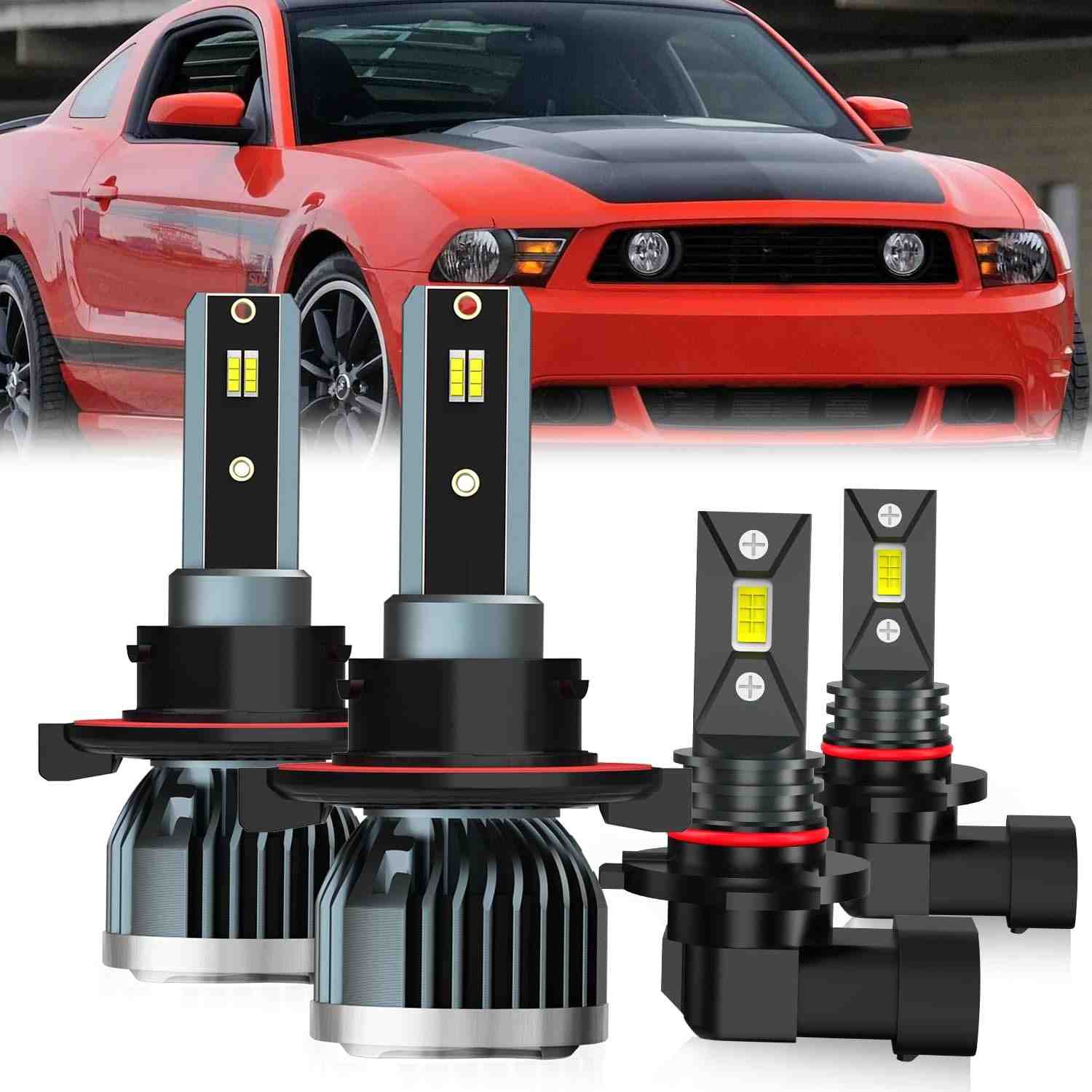 Kit 4 Lâmpadas LED 9008/9145 para Ford Mustang 2005-2012 - Farol Alto/Baixo e Neblina com 600% Mais Brilho