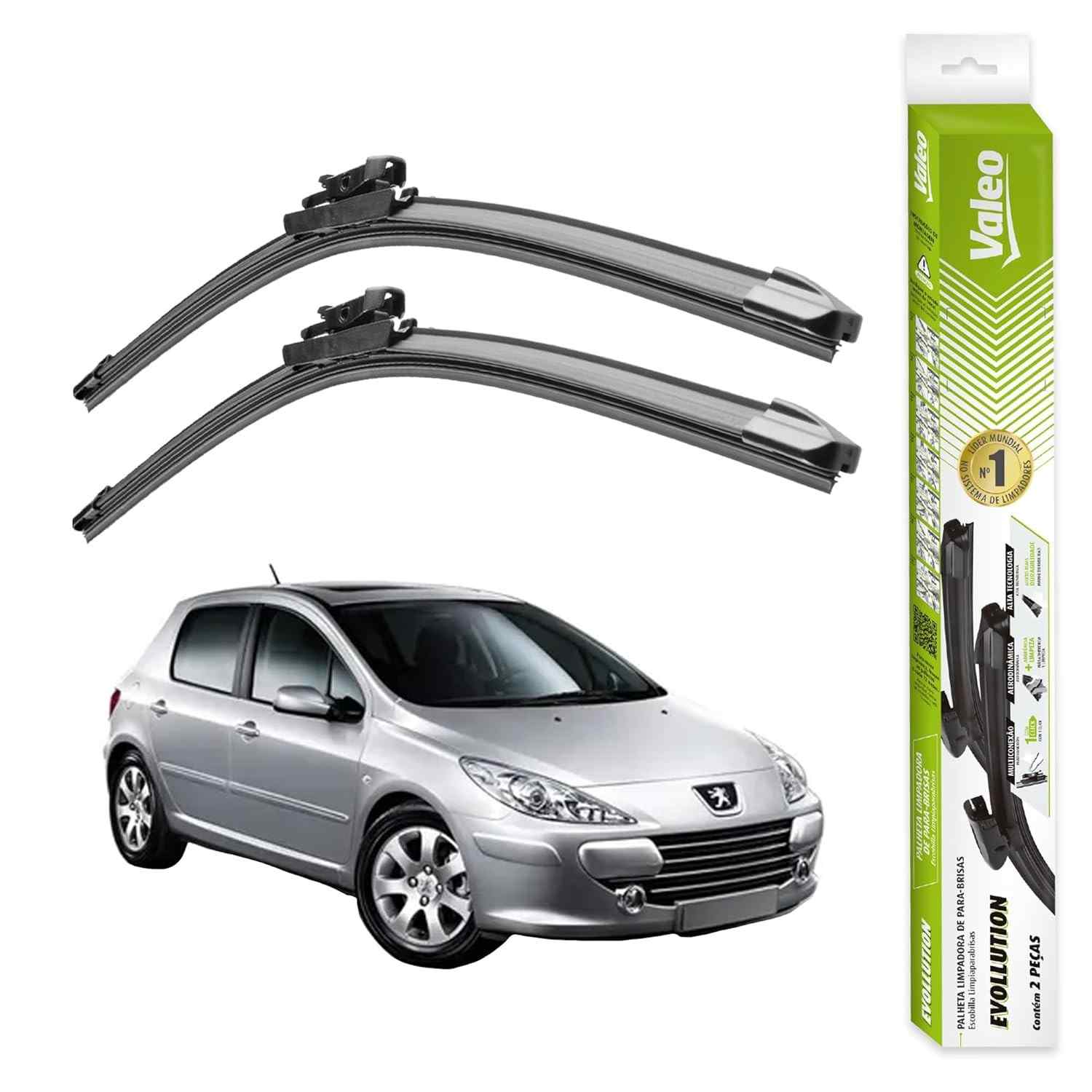 Par de Palhetas Limpador Parabrisa Valeo Evollution Original Peugeot 307 (2006-2012)