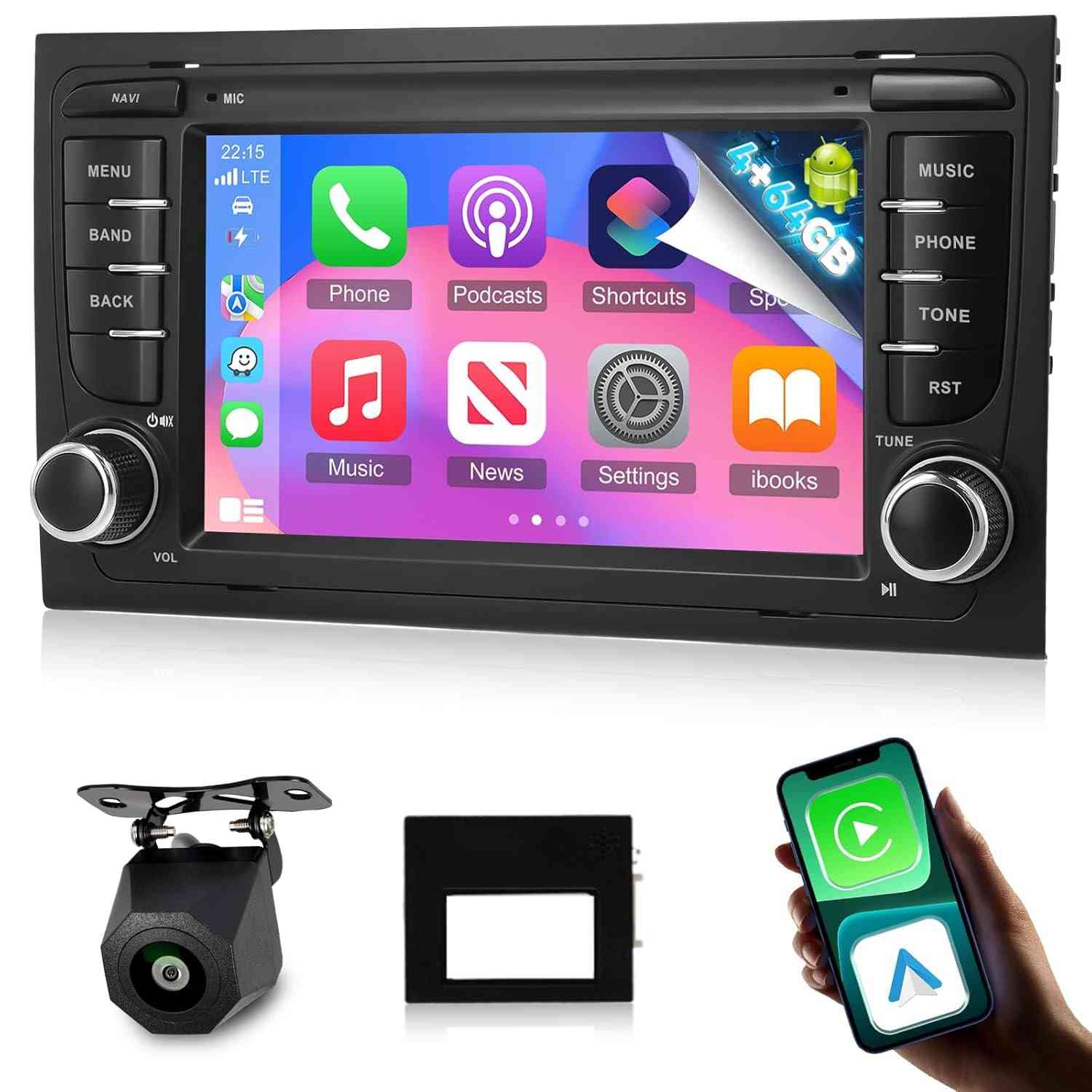 Central Multimídia Android 15 para Audi A4/S4/RS4 (2002-2008) e Seat Exeo: Carplay Sem Fio, Android Auto e Tela HD 7" com DSP 32 EQ