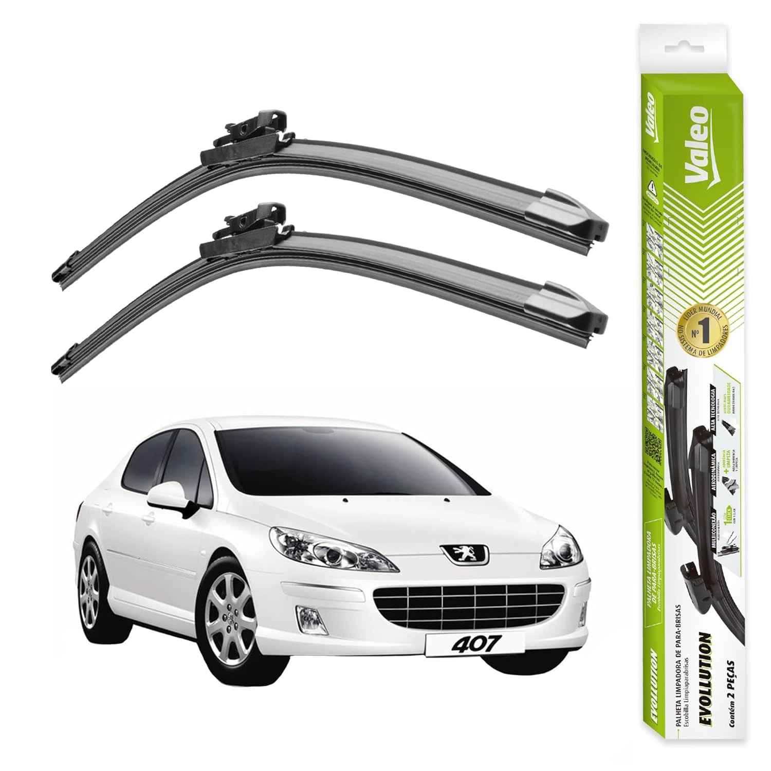 Par de Palhetas Limpador Parabrisa Valeo Evolution Peugeot 407 (2004-2009) - Visão Clara e Segura