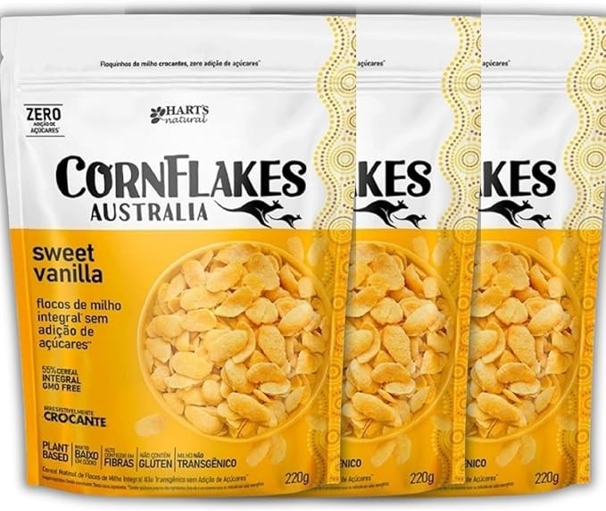 CornFlakes Australia Sabor Sweet Vanilla (Baunilha) de 200g-Kit com 03 unidades-Hart's Natural