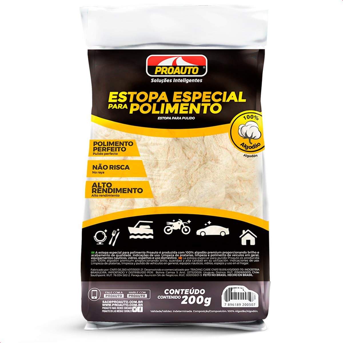 Estopa 100% Algodão Branca Proauto 200g: Polimento Impecável Sem Riscos