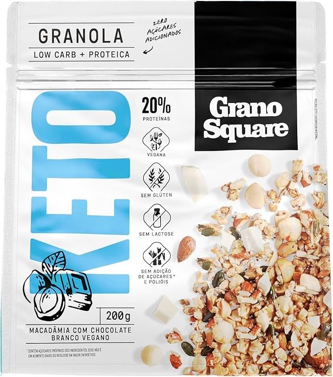 Granola GranoSquare KETO Macadâmia com Chocolate Branco 200g