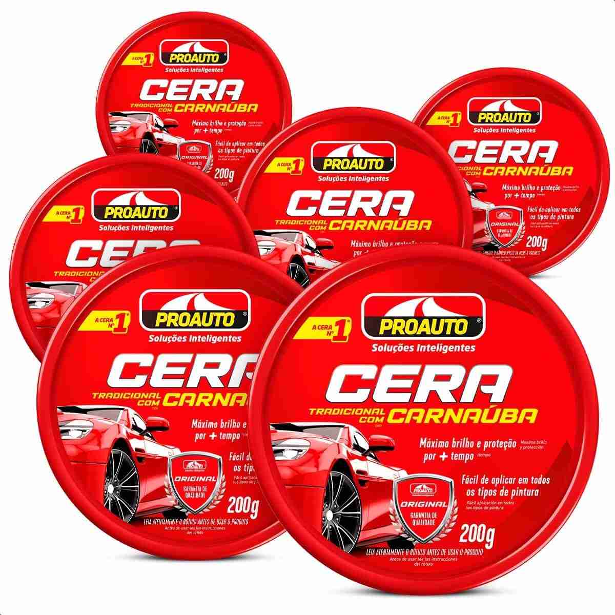 KIT 6 Ceras Pasta Automotiva com Carnaúba 200g - Brilho Profundo e Proteção Total