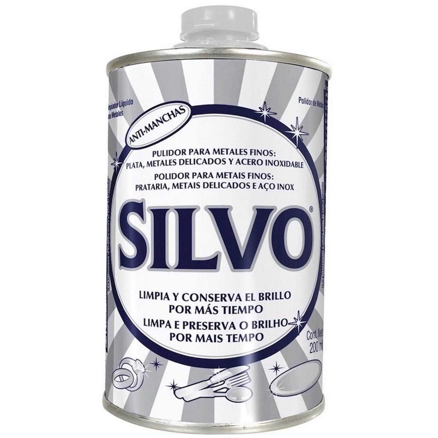 Silvo Polidor de Metais 200ml - Brilho e Proteção para Ouro, Prata e Vidros