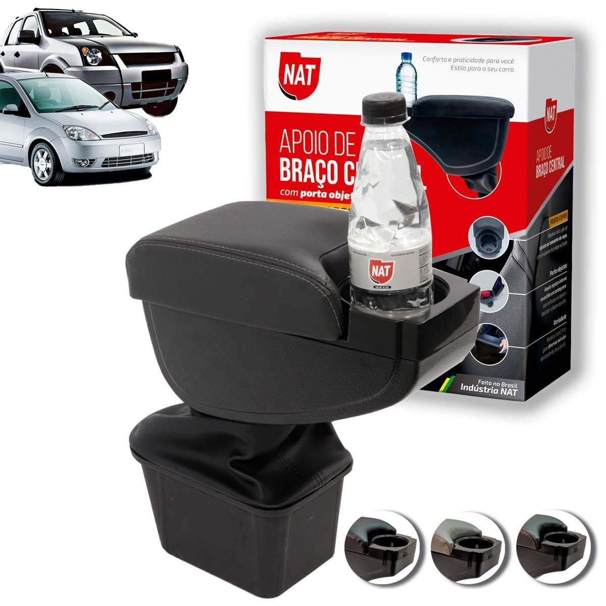 Apoio de Braço Grafite com Porta Copo para Ford Fiesta e EcoSport (2003-2010)
