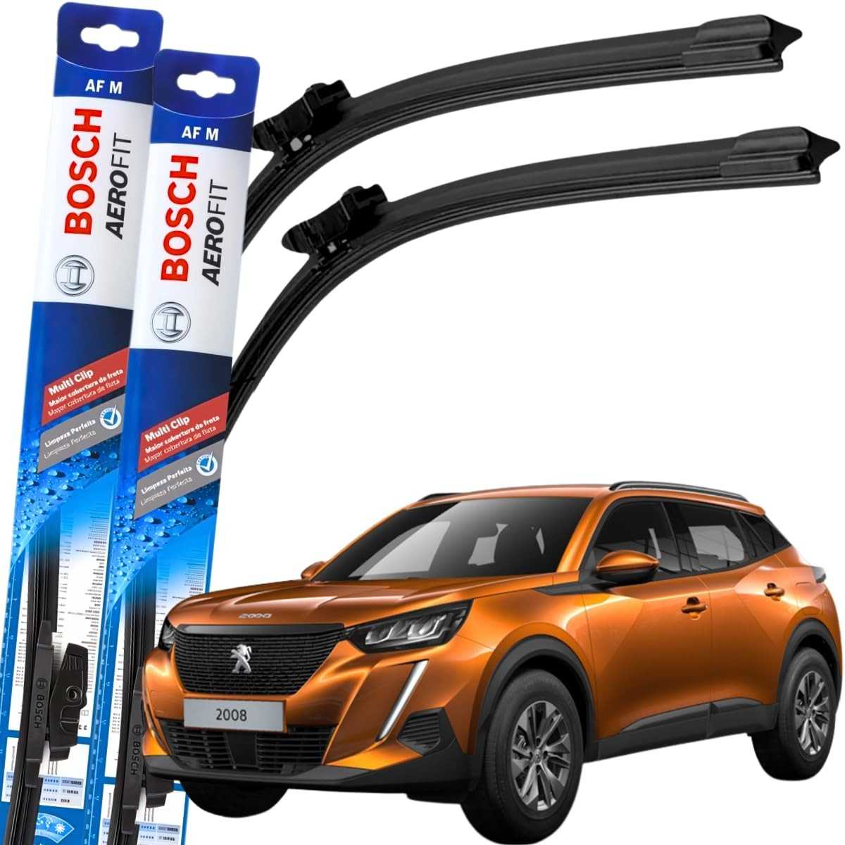 Kit Palhetas Limpador Parabrisa Bosch Multiclip Original Peugeot 2008 (2015-2022) - Visibilidade Impecável