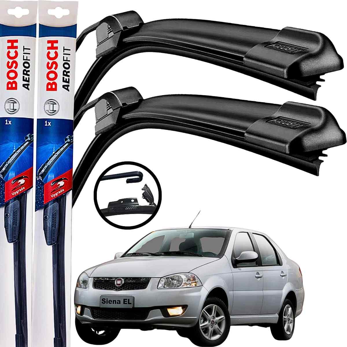 Palheta Limpador Parabrisa Bosch Aerofit Original Fiat Siena 1996-2016 (Par Dianteiro)
