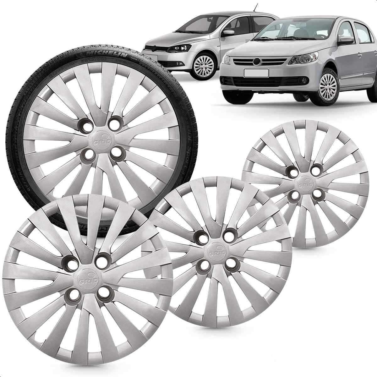 Kit 4 Calotas Aro 15 Prata Gol Voyage G6 2015-2016 Grid - Design e Proteção