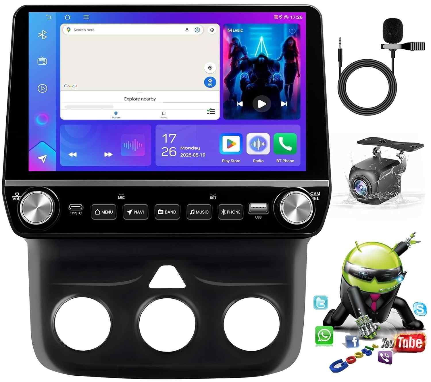 Central Multimídia Android para Dodge Ram 2013-2018: Potência Quad Core 4+64GB